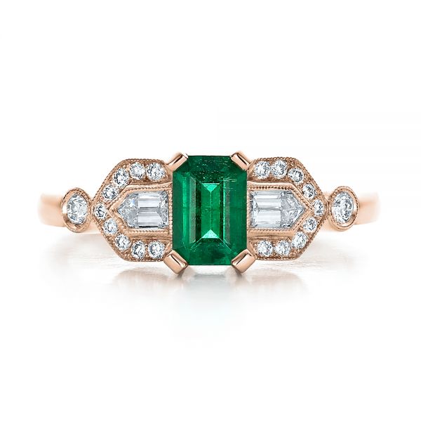 14k Rose Gold 14k Rose Gold Custom Emerald And Diamond Engagement Ring - Top View - 100286