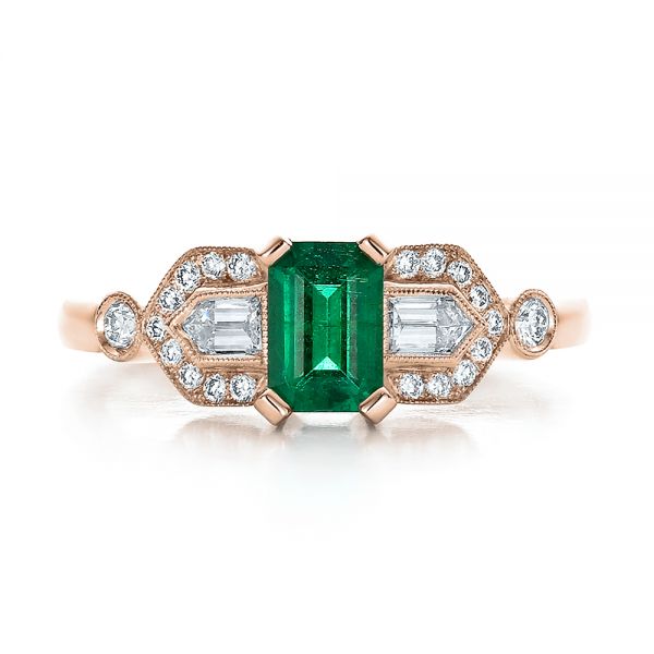 14k Rose Gold 14k Rose Gold Custom Emerald And Diamond Engagement Ring - Top View -  100286