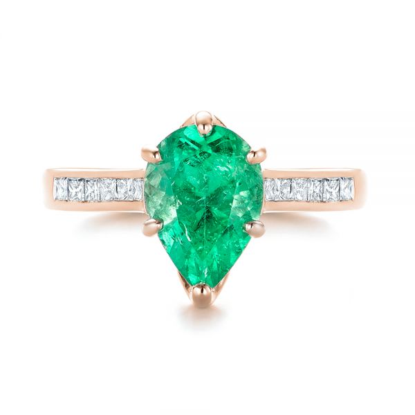 18k Rose Gold 18k Rose Gold Custom Emerald And Diamond Engagement Ring - Top View -  103631