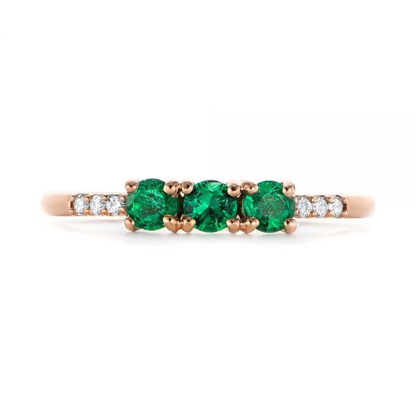 18k Rose Gold Custom Emerald And Diamond Engagement Ring - Top View -  104032