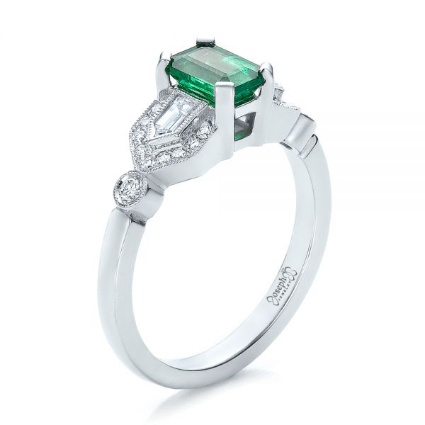  Platinum Platinum Custom Emerald And Diamond Engagement Ring - Three-Quarter View -  100286