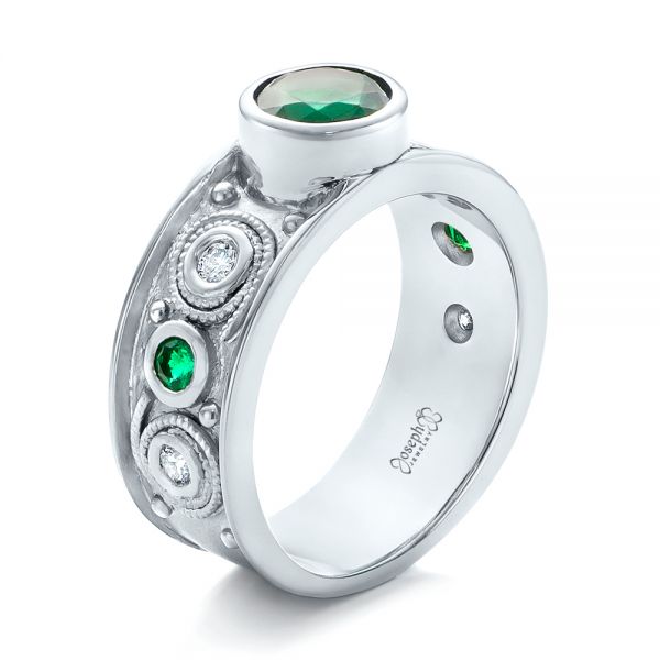 Custom Emerald and Diamond Engagement Ring - Image