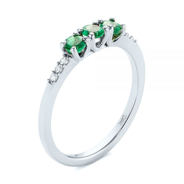 14k White Gold 14k White Gold Custom Emerald And Diamond Engagement Ring - Three-Quarter View -  104032