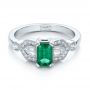 14k White Gold Custom Emerald And Diamond Engagement Ring - Flat View -  100286 - Thumbnail