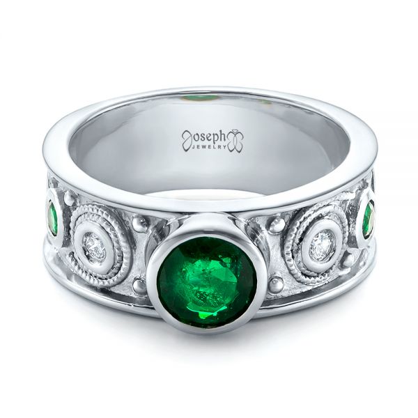  Platinum Platinum Custom Emerald And Diamond Engagement Ring - Flat View -  102099