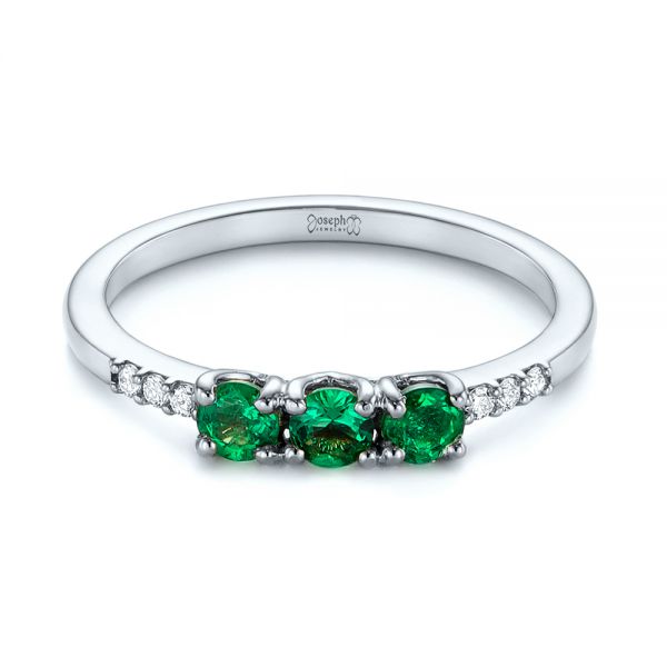 18k White Gold 18k White Gold Custom Emerald And Diamond Engagement Ring - Flat View -  104032