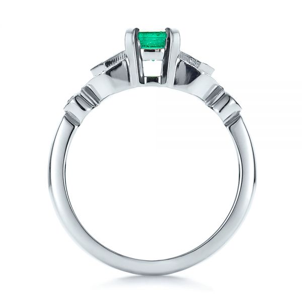 14k White Gold Custom Emerald And Diamond Engagement Ring - Front View - 100286