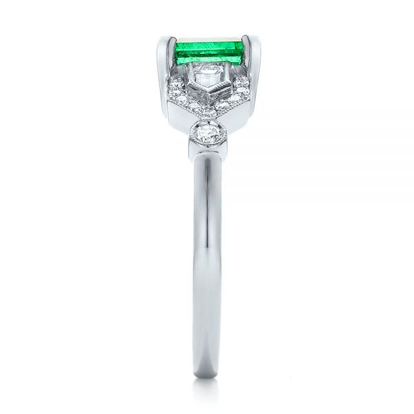 14k White Gold Custom Emerald And Diamond Engagement Ring - Side View - 100286