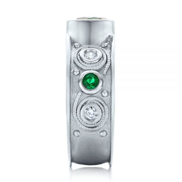 18k White Gold 18k White Gold Custom Emerald And Diamond Engagement Ring - Side View -  102099