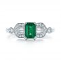 14k White Gold Custom Emerald And Diamond Engagement Ring - Top View -  100286 - Thumbnail