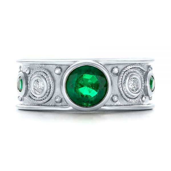  Platinum Platinum Custom Emerald And Diamond Engagement Ring - Top View -  102099