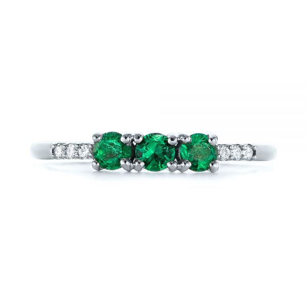 18k White Gold 18k White Gold Custom Emerald And Diamond Engagement Ring - Top View -  104032