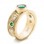 18k Yellow Gold 18k Yellow Gold Custom Emerald And Diamond Engagement Ring - Three-Quarter View -  102099 - Thumbnail