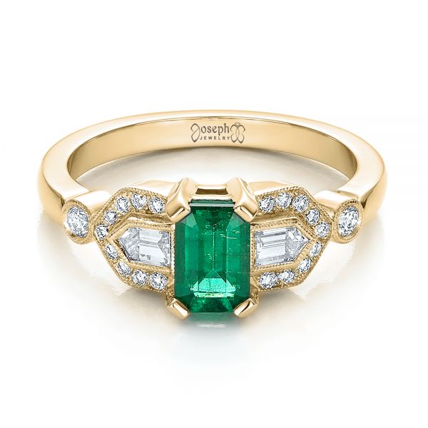 18k Yellow Gold 18k Yellow Gold Custom Emerald And Diamond Engagement Ring - Flat View - 100286