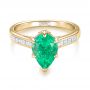 18k Yellow Gold 18k Yellow Gold Custom Emerald And Diamond Engagement Ring - Flat View -  103631 - Thumbnail