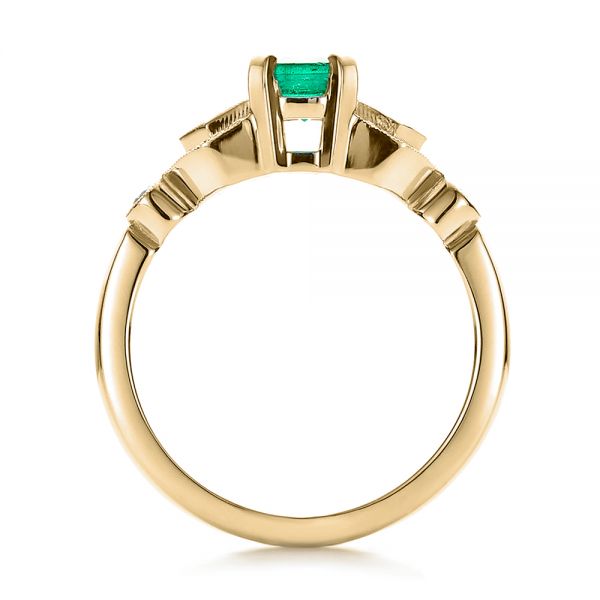 18k Yellow Gold 18k Yellow Gold Custom Emerald And Diamond Engagement Ring - Front View -  100286