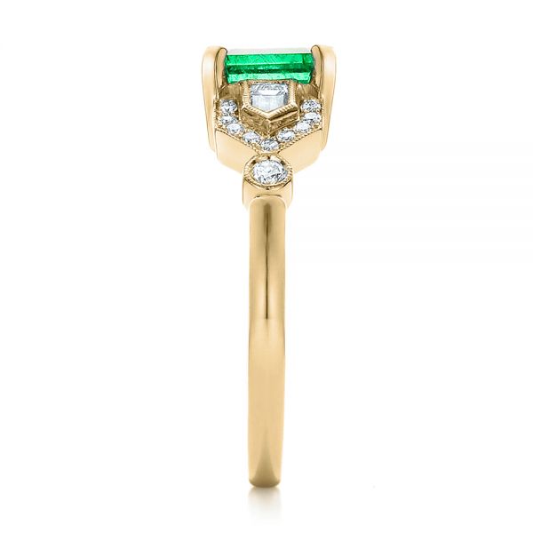 18k Yellow Gold 18k Yellow Gold Custom Emerald And Diamond Engagement Ring - Side View - 100286