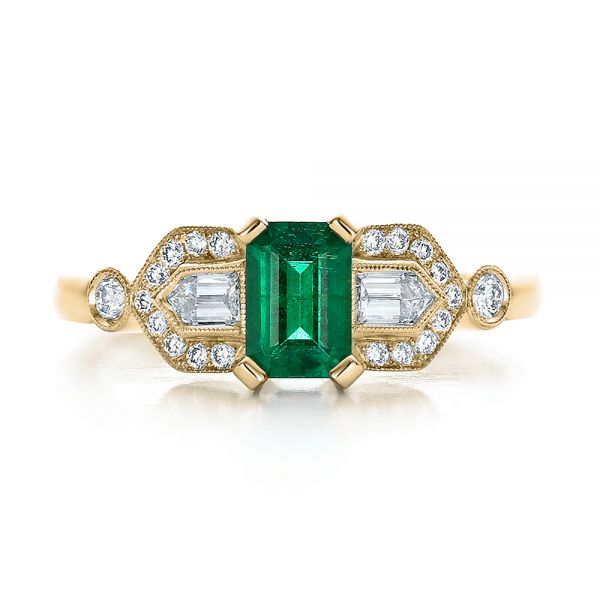 14k Yellow Gold 14k Yellow Gold Custom Emerald And Diamond Engagement Ring - Top View -  100286