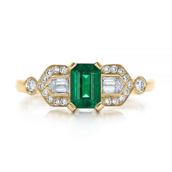 18k Yellow Gold 18k Yellow Gold Custom Emerald And Diamond Engagement Ring - Top View -  100286