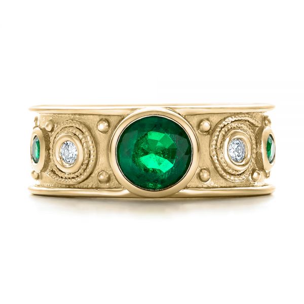18k Yellow Gold 18k Yellow Gold Custom Emerald And Diamond Engagement Ring - Top View -  102099