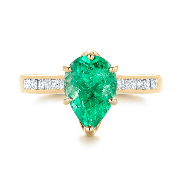 18k Yellow Gold 18k Yellow Gold Custom Emerald And Diamond Engagement Ring - Top View -  103631