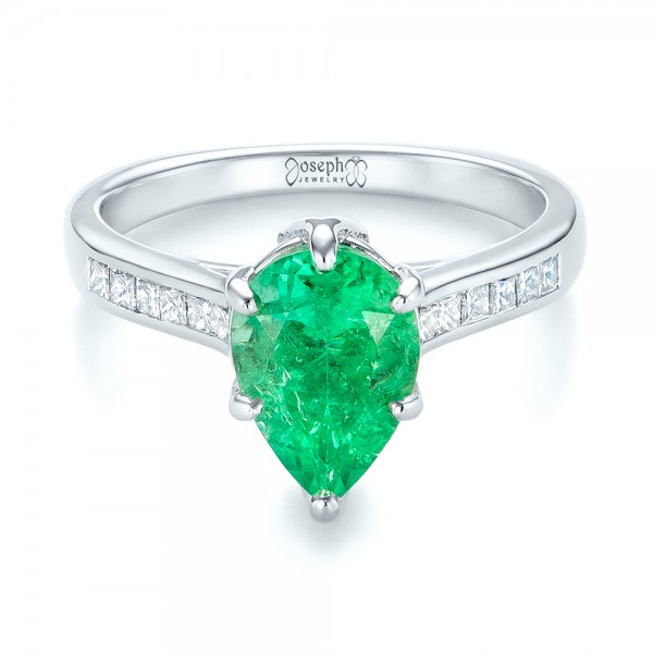  Platinum Platinum Custom Emerald And Diamond Engagement Ring - Flat View -  103631