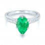 18k White Gold Custom Emerald And Diamond Engagement Ring - Flat View -  103631 - Thumbnail