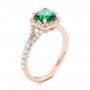 18k Rose Gold 18k Rose Gold Custom Emerald And Diamond Halo Engagement Ring - Three-Quarter View -  103476 - Thumbnail