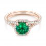 14k Rose Gold 14k Rose Gold Custom Emerald And Diamond Halo Engagement Ring - Flat View -  103476 - Thumbnail