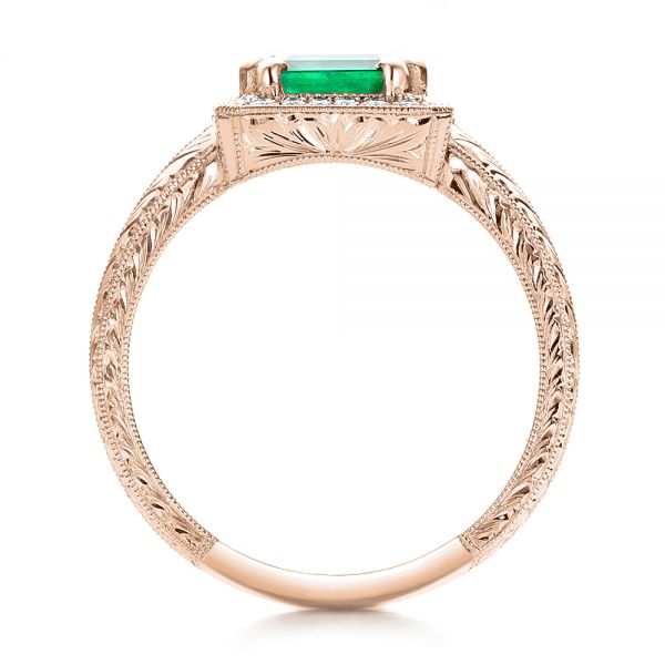 14k Rose Gold 14k Rose Gold Custom Emerald And Diamond Halo Engagement Ring - Front View -  101276