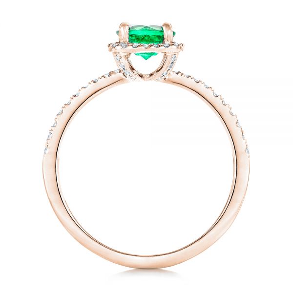 14k Rose Gold 14k Rose Gold Custom Emerald And Diamond Halo Engagement Ring - Front View -  102483