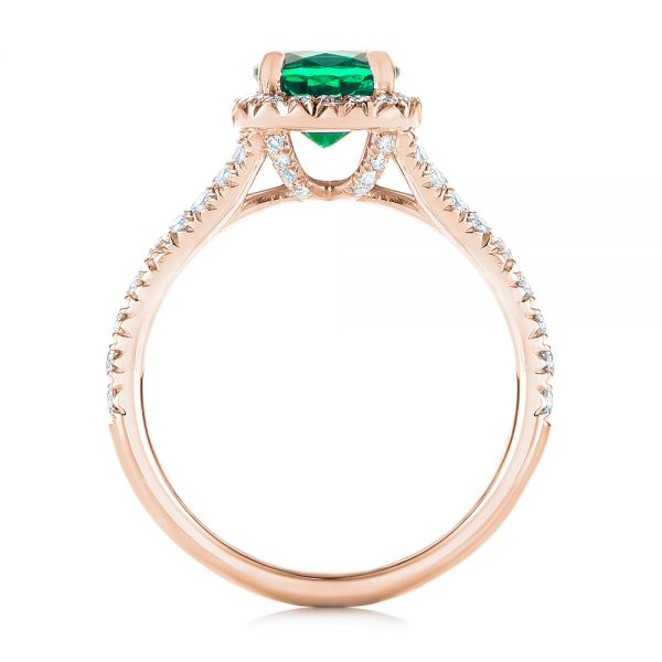 14k Rose Gold 14k Rose Gold Custom Emerald And Diamond Halo Engagement Ring - Front View -  103476