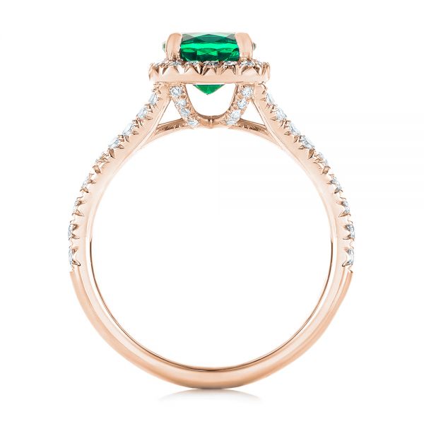 18k Rose Gold 18k Rose Gold Custom Emerald And Diamond Halo Engagement Ring - Front View - 103476