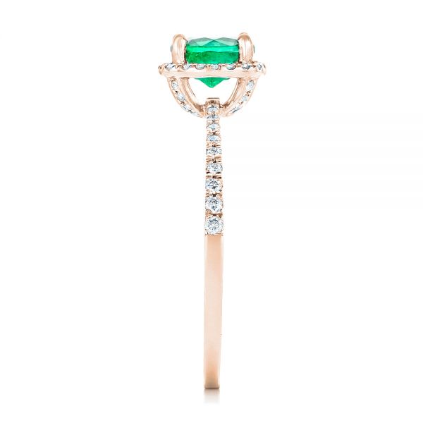14k Rose Gold 14k Rose Gold Custom Emerald And Diamond Halo Engagement Ring - Side View -  102483