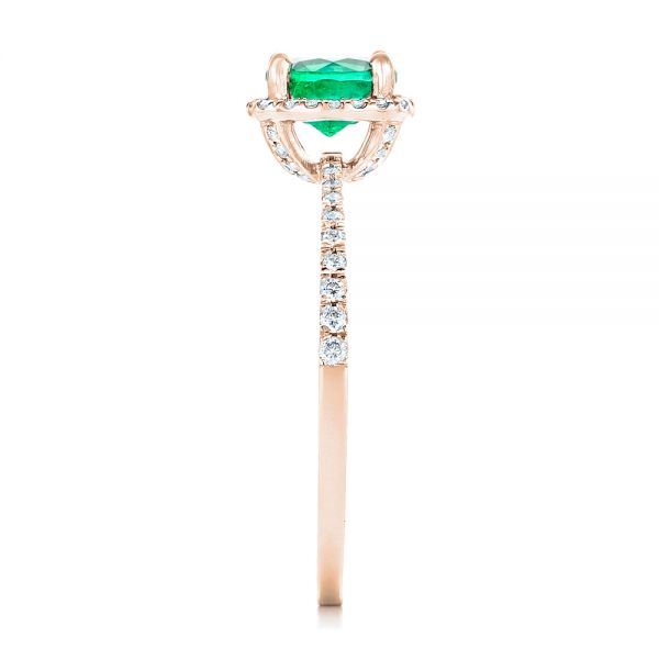 18k Rose Gold 18k Rose Gold Custom Emerald And Diamond Halo Engagement Ring - Side View - 102483