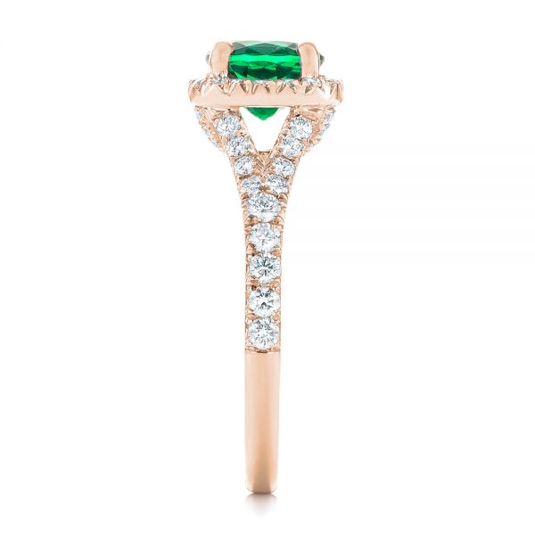 18k Rose Gold 18k Rose Gold Custom Emerald And Diamond Halo Engagement Ring - Side View - 103476