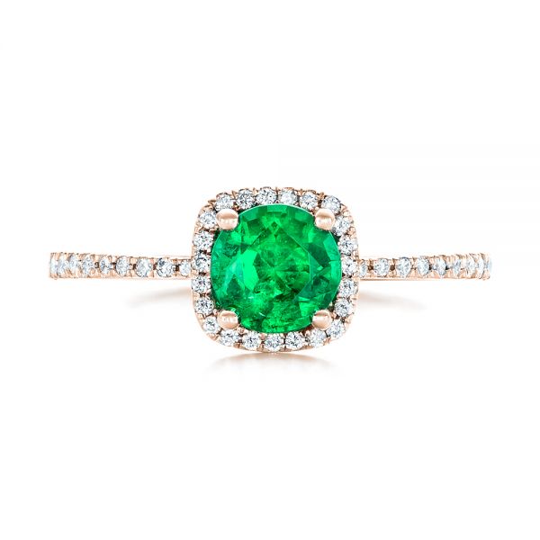 14k Rose Gold 14k Rose Gold Custom Emerald And Diamond Halo Engagement Ring - Top View -  102483