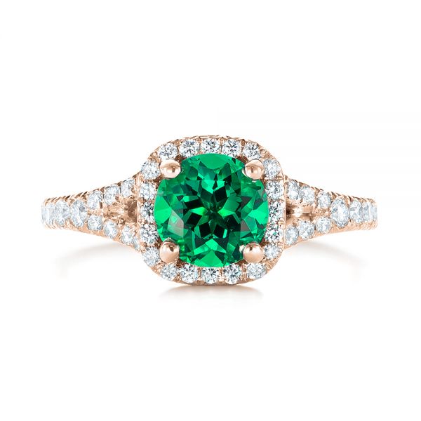 14k Rose Gold 14k Rose Gold Custom Emerald And Diamond Halo Engagement Ring - Top View -  103476