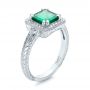  Platinum Custom Emerald And Diamond Halo Engagement Ring - Three-Quarter View -  101276 - Thumbnail