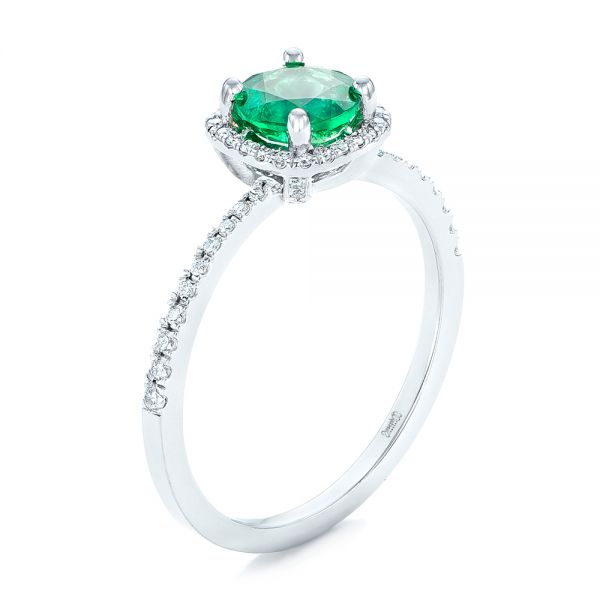 Custom Emerald and Diamond Halo Engagement Ring - Image