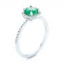 14k White Gold Custom Emerald And Diamond Halo Engagement Ring - Three-Quarter View -  102483 - Thumbnail