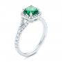 14k White Gold 14k White Gold Custom Emerald And Diamond Halo Engagement Ring - Three-Quarter View -  103476 - Thumbnail