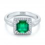  Platinum Custom Emerald And Diamond Halo Engagement Ring - Flat View -  101276 - Thumbnail