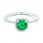 14k White Gold Custom Emerald And Diamond Halo Engagement Ring - Flat View -  102483 - Thumbnail
