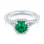  Platinum Custom Emerald And Diamond Halo Engagement Ring - Flat View -  103476 - Thumbnail