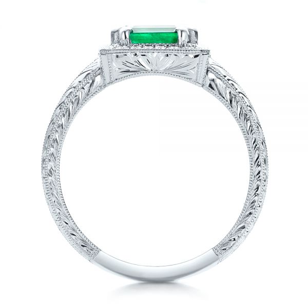  Platinum Custom Emerald And Diamond Halo Engagement Ring - Front View -  101276
