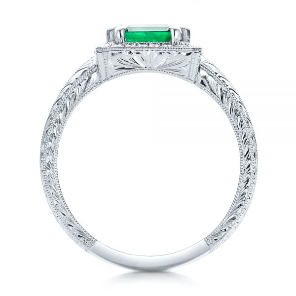 18k White Gold 18k White Gold Custom Emerald And Diamond Halo Engagement Ring - Front View -  101276