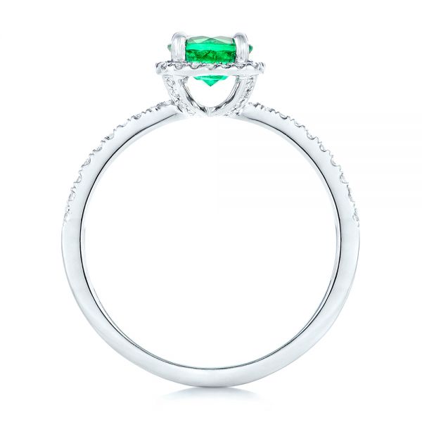 14k White Gold Custom Emerald And Diamond Halo Engagement Ring - Front View - 102483