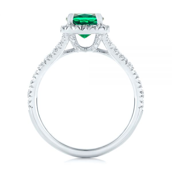  Platinum Custom Emerald And Diamond Halo Engagement Ring - Front View -  103476