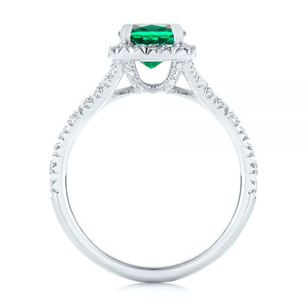 18k White Gold 18k White Gold Custom Emerald And Diamond Halo Engagement Ring - Front View -  103476